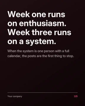 Point slide: Week one runs on enthusiasm. Week three runs on a system.